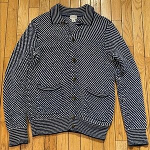 Club Monaco Blue and White Men’s Knit Cardigan Size Small